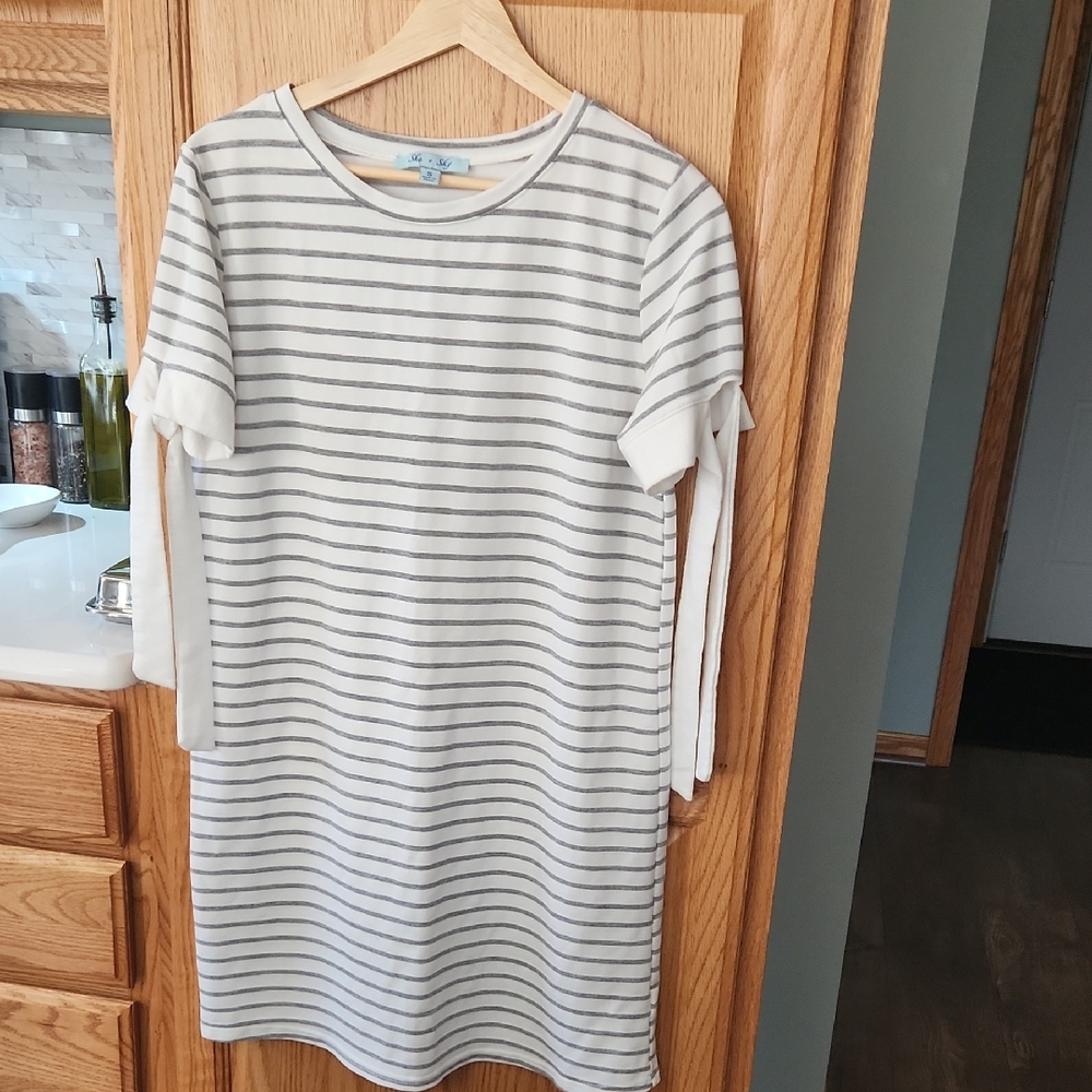 She + Sky Striped Gray and White Dress